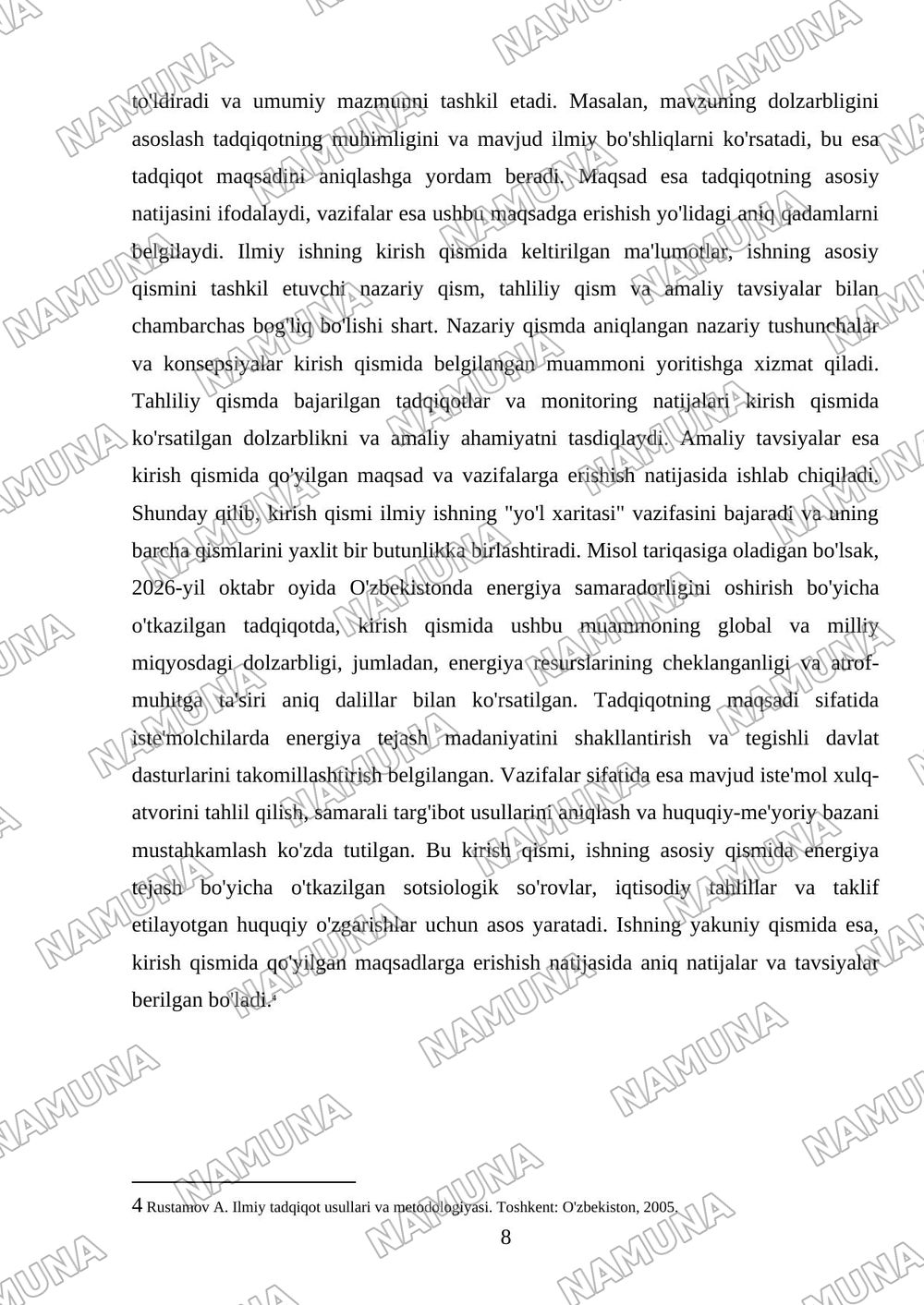 Ilmiy ishning kirish qismi: maqsad, vazifa va dolzarblikni asoslash tartiblari — mustaqil ish, 8-varaq