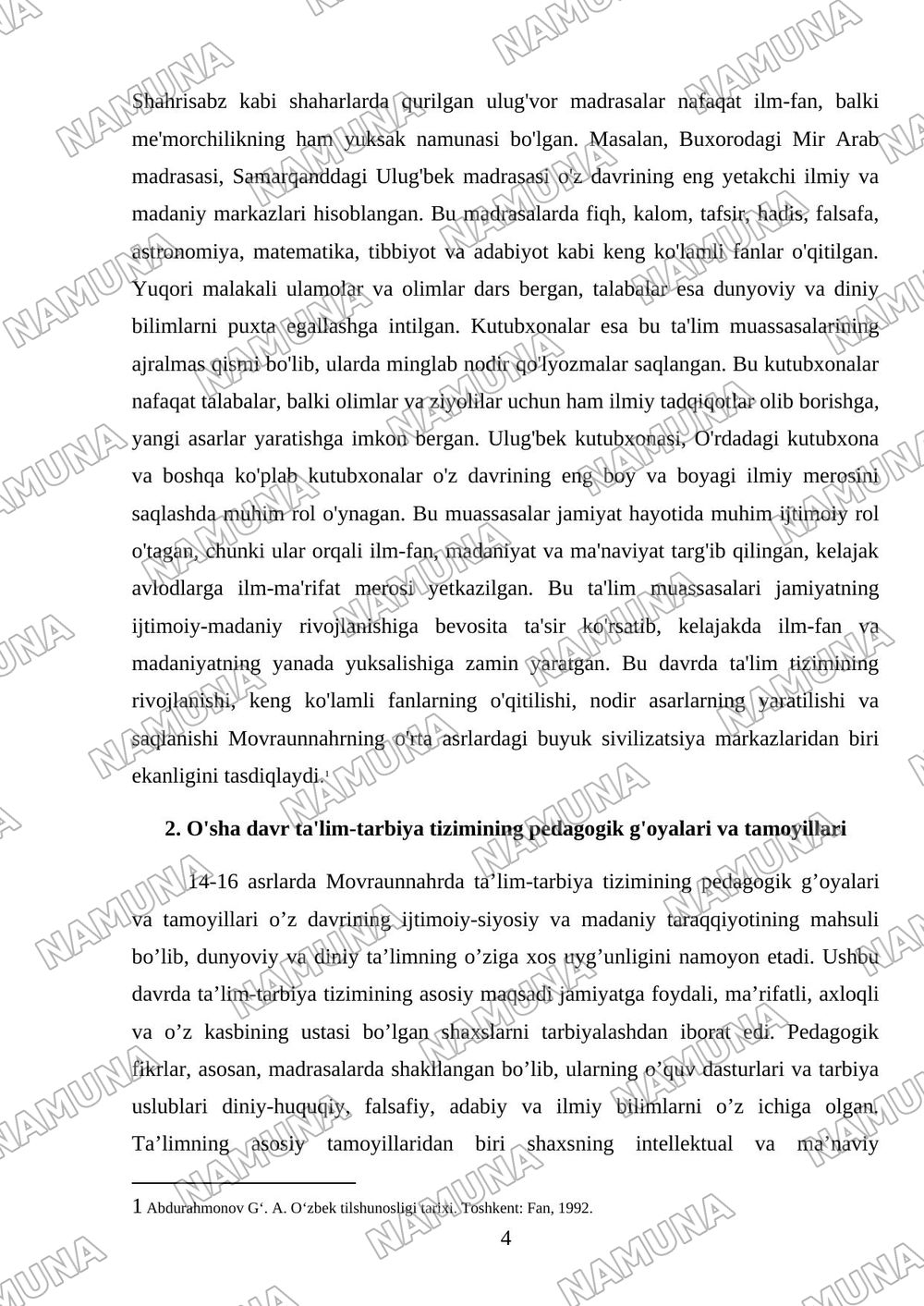 14-16 asrlarda Movraunnahrda ta'lim-tarbiya va pedogogik fikrlar — mustaqil ish, 4-varaq