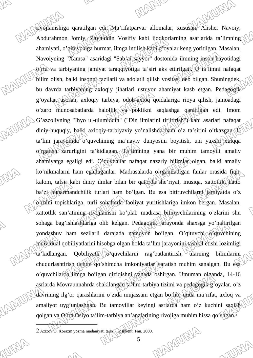 14-16 asrlarda Movraunnahrda ta'lim-tarbiya va pedogogik fikrlar — mustaqil ish, 5-varaq