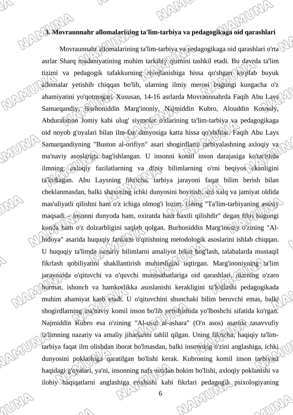 14-16 asrlarda Movraunnahrda ta'lim-tarbiya va pedogogik fikrlar — mustaqil ish, 6-varaq