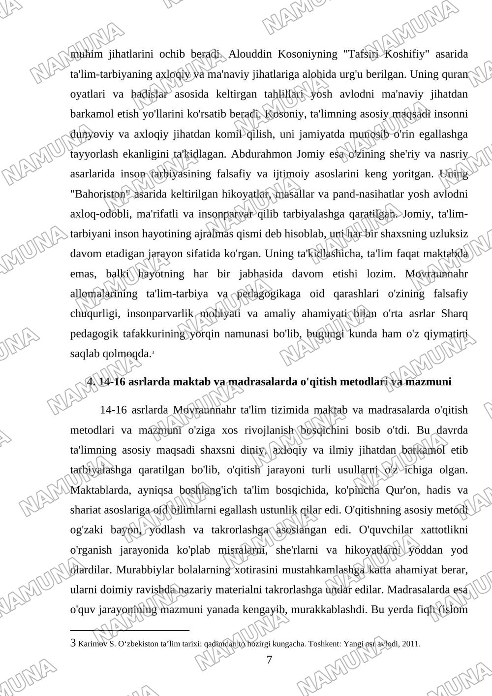 14-16 asrlarda Movraunnahrda ta'lim-tarbiya va pedogogik fikrlar — mustaqil ish, 7-varaq