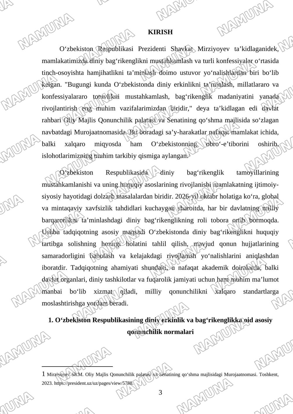 Oʻzbekistonda diniy bagʻrikenglik bilan bogʻliq qonun hujjatlari tahlili — mustaqil ish, 3-varaq