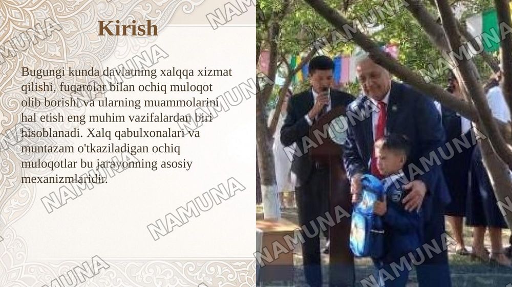 Davlat xalqqa xizmat qilishi. Xalq qabulxonasi va ochiq muloqot — taqdimot, 3-slayd