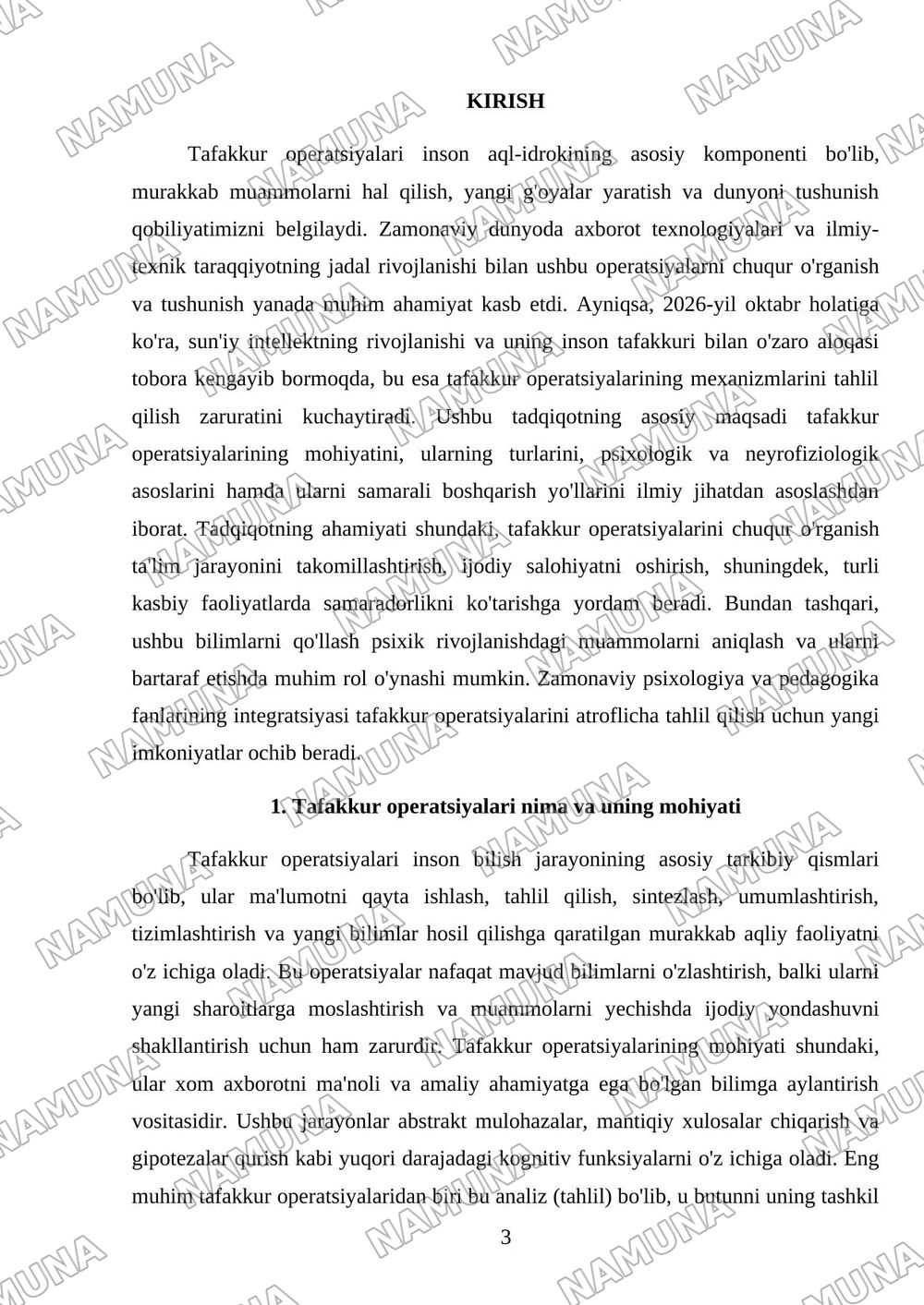 Tafakkur operatsiyalari — mustaqil ish, 3-varaq