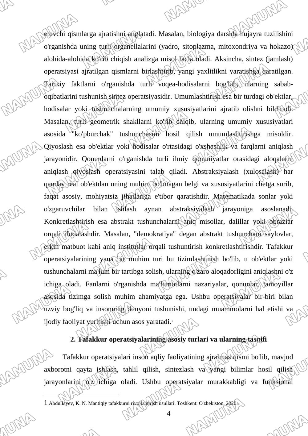 Tafakkur operatsiyalari — mustaqil ish, 4-varaq