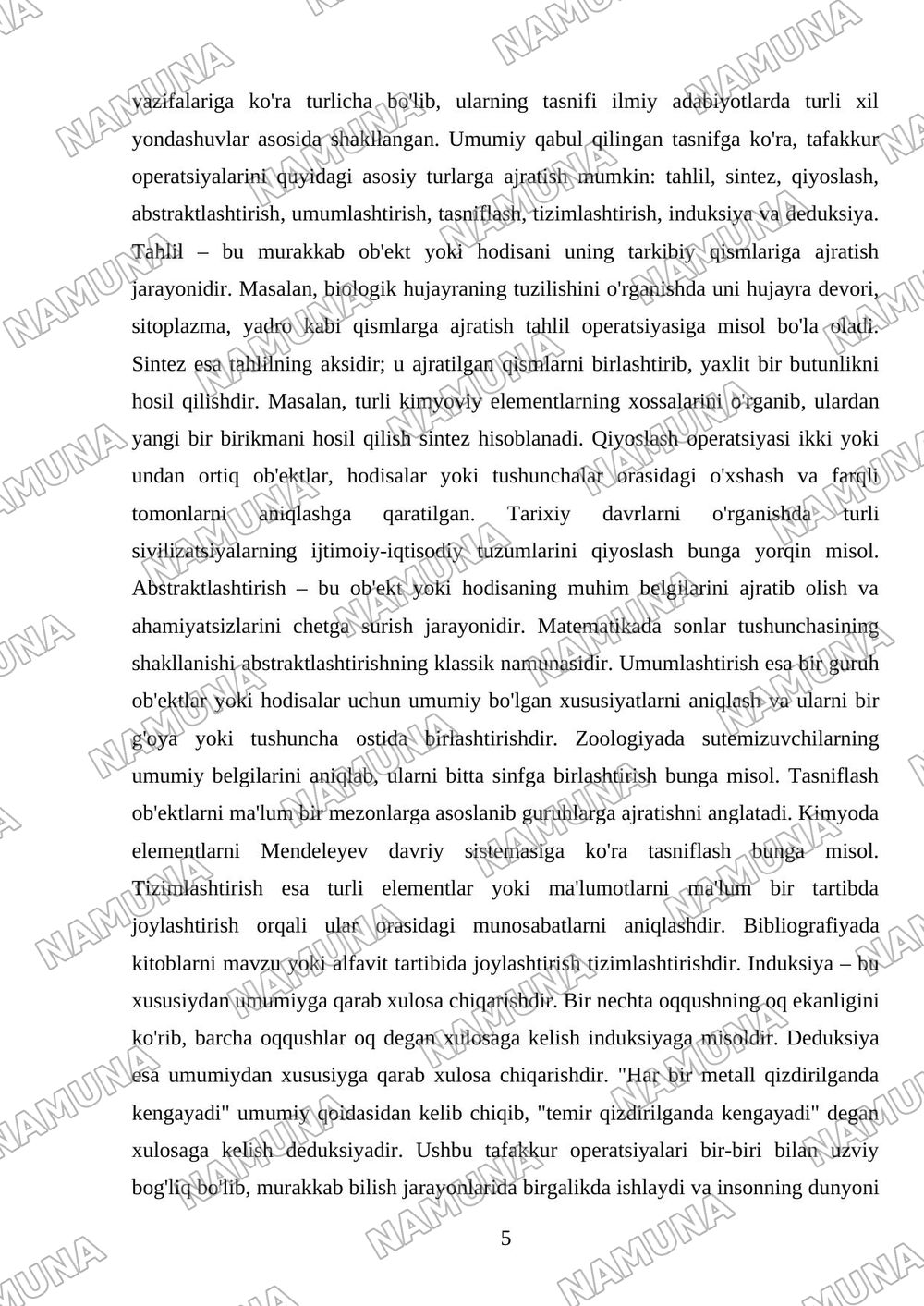 Tafakkur operatsiyalari — mustaqil ish, 5-varaq
