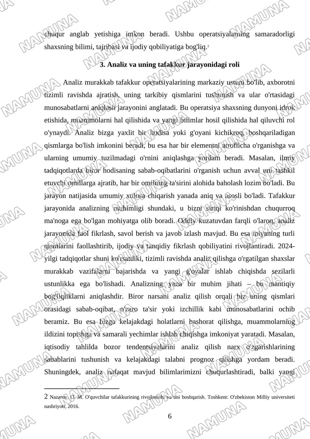 Tafakkur operatsiyalari — mustaqil ish, 6-varaq