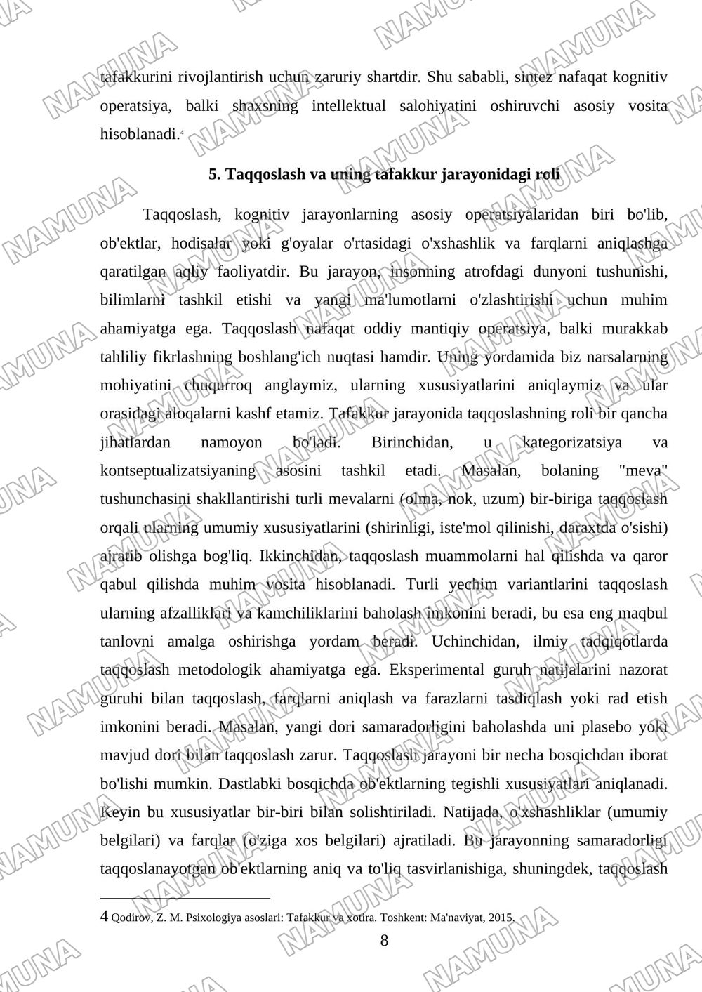 Tafakkur operatsiyalari — mustaqil ish, 8-varaq