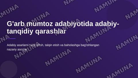 G'arb mumtoz adabiyotida adabiy-tanqidiy qarashlar — zamonaviy taqdimot