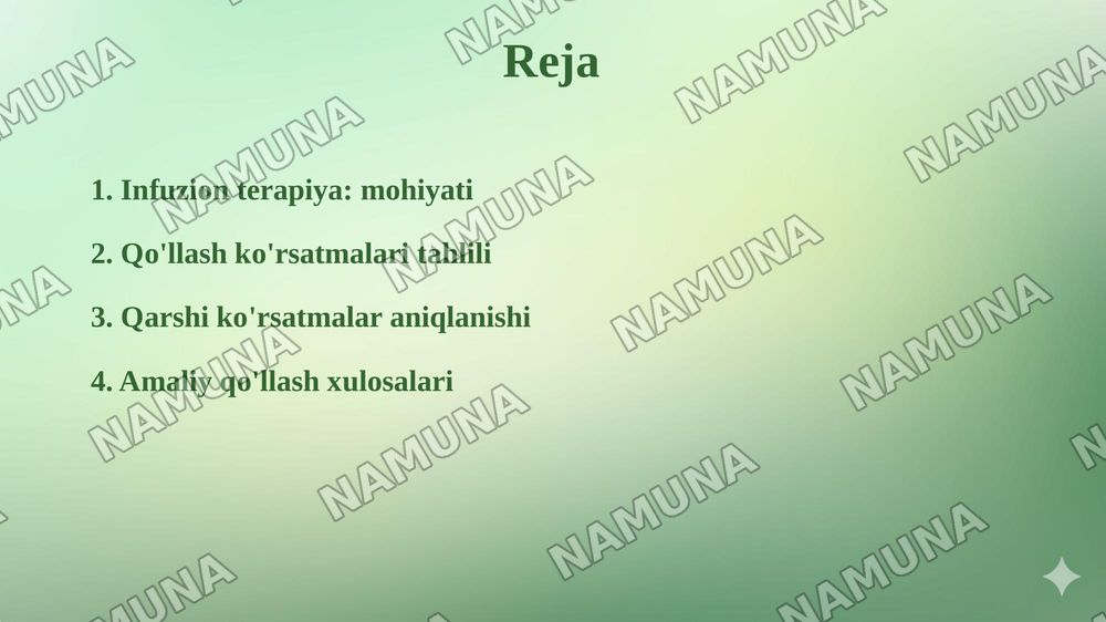 Infuzion terapiya. Koʻrsatma va qarshi koʻrsatmalar — taqdimot, 2-slayd