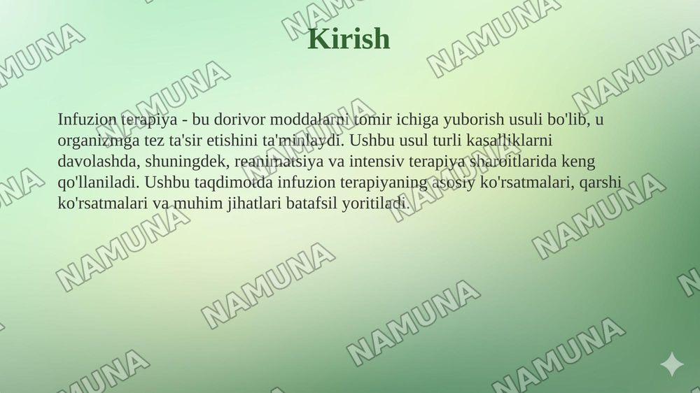 Infuzion terapiya. Koʻrsatma va qarshi koʻrsatmalar — taqdimot, 3-slayd
