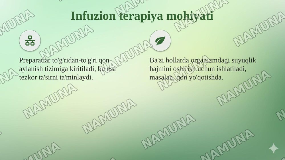 Infuzion terapiya. Koʻrsatma va qarshi koʻrsatmalar — taqdimot, 4-slayd