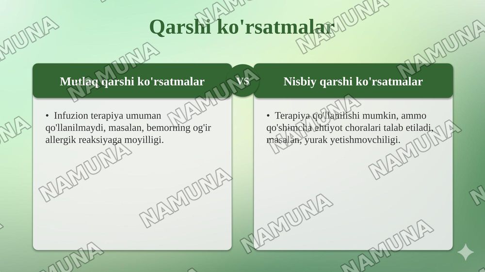 Infuzion terapiya. Koʻrsatma va qarshi koʻrsatmalar — taqdimot, 7-slayd
