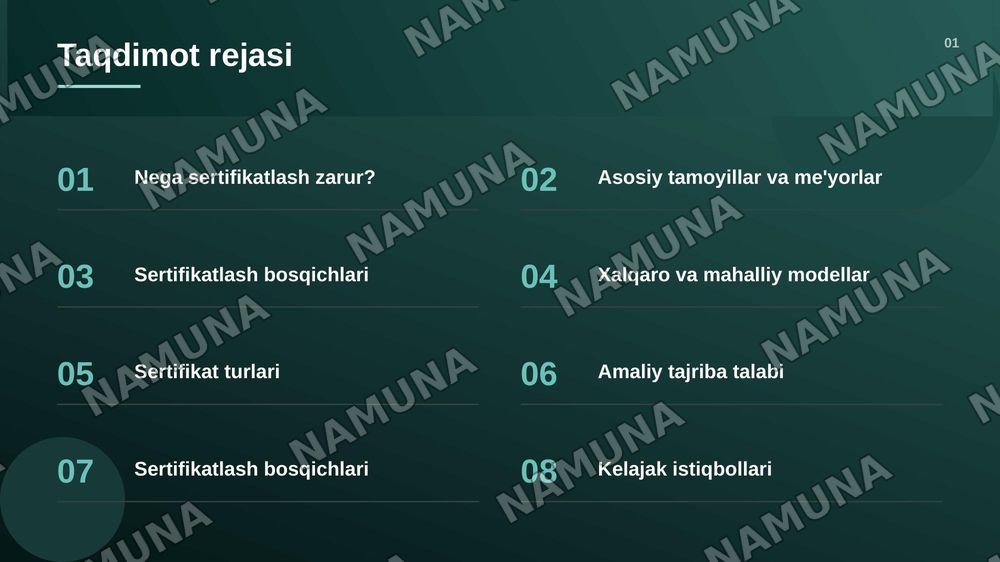 Ichki auditorlarni sertifikatlash tartibi — zamonaviy taqdimot, 2-slayd