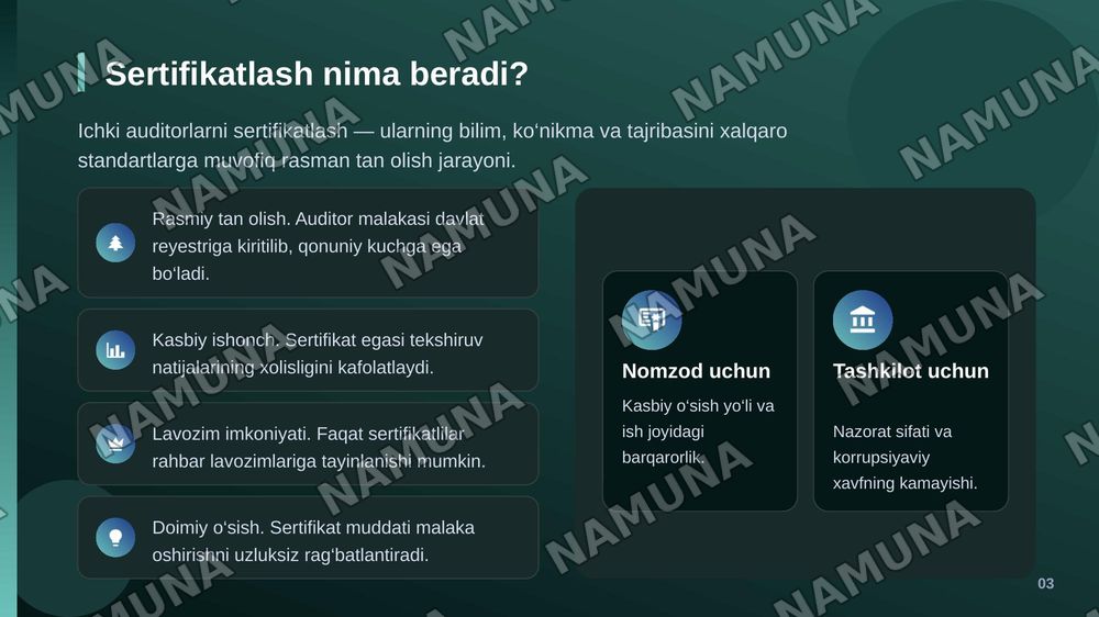 Ichki auditorlarni sertifikatlash tartibi — zamonaviy taqdimot, 4-slayd