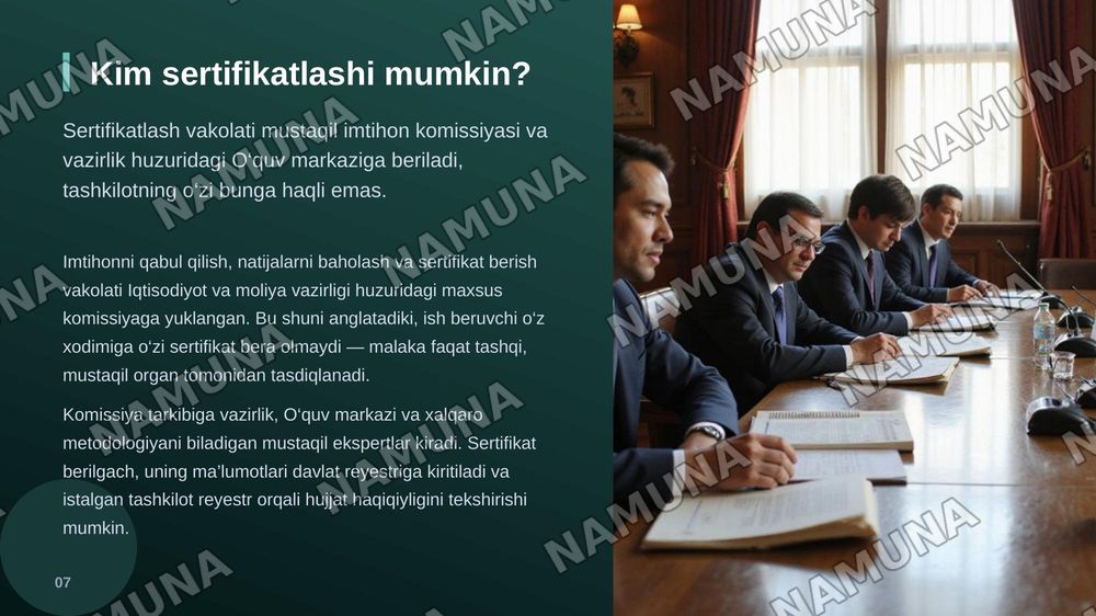 Ichki auditorlarni sertifikatlash tartibi — zamonaviy taqdimot, 8-slayd