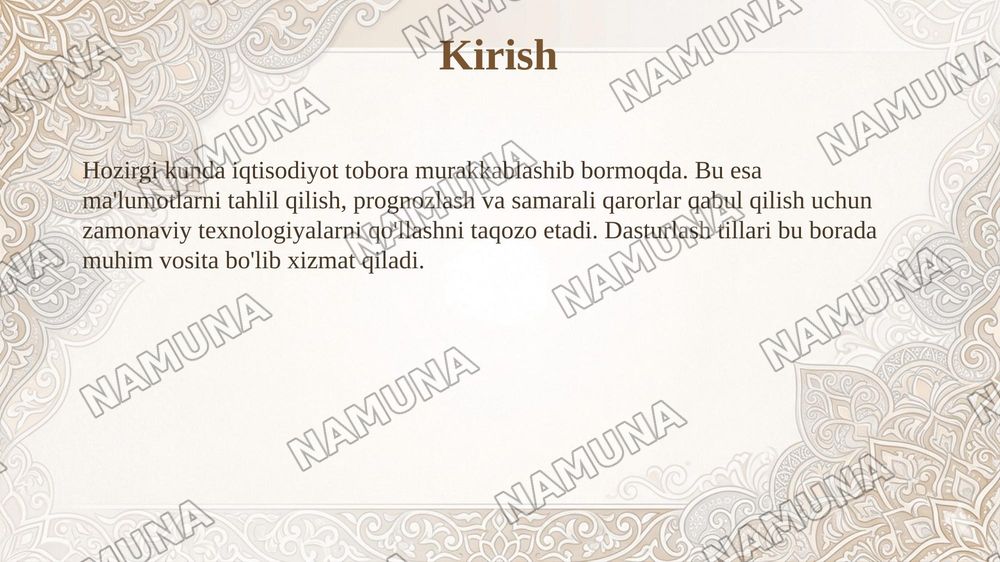 Iqtisodiy muammolarni hal qilish uchun zamonaviy dasturlash tillaridan foydalanish — taqdimot, 3-slayd