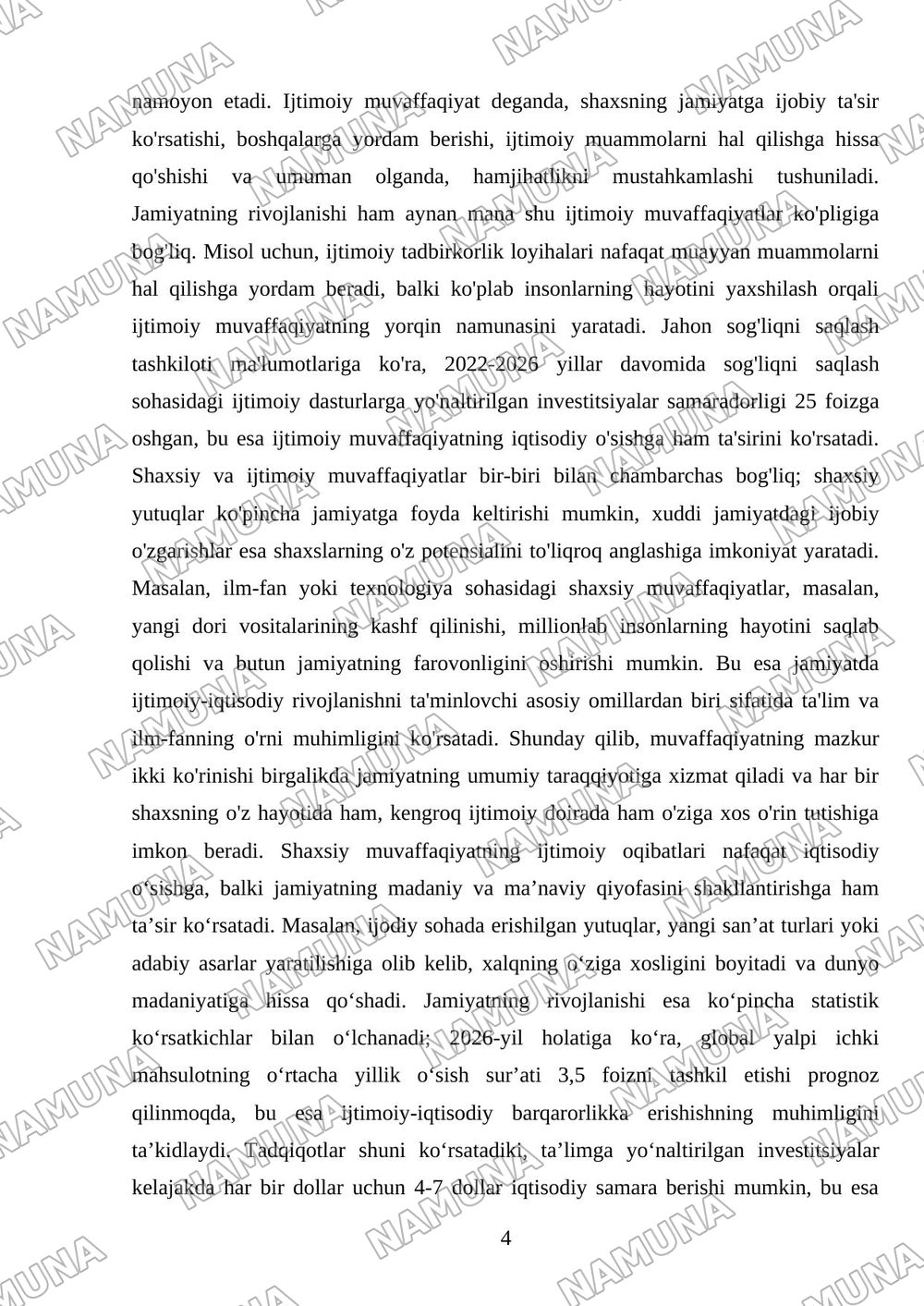 Hayotda va jamiyatda muvaffaqiyatga erishishning mustahkam asoslari — mustaqil ish, 4-varaq