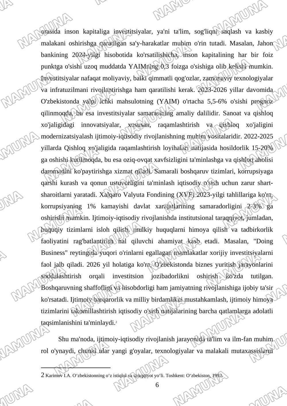 Hayotda va jamiyatda muvaffaqiyatga erishishning mustahkam asoslari — mustaqil ish, 6-varaq