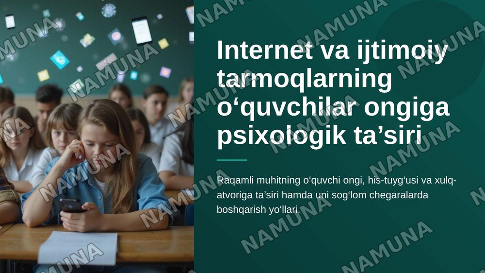 Internet va ijtimoiy tarmoqlarning o‘quvchilar ongiga psixologik ta‘siri — zamonaviy taqdimot, 1-slayd