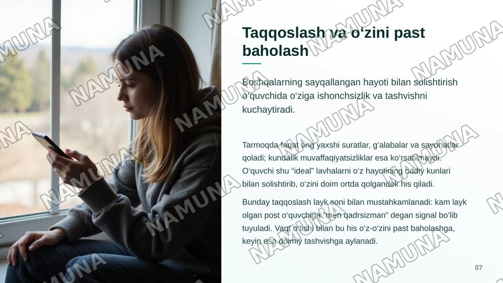 Internet va ijtimoiy tarmoqlarning o‘quvchilar ongiga psixologik ta‘siri — zamonaviy taqdimot, 8-slayd