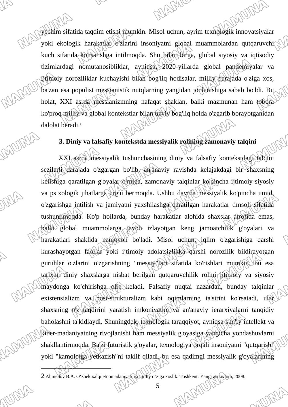 XX XXI asrlarda messiyalikning harakatlanish shakllari — mustaqil ish, 5-varaq