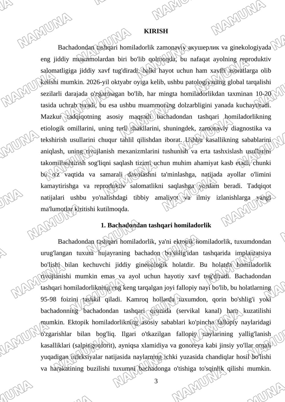 Bachadondan tashqari homiladorlik. Sabablari. Bachadondan tashqari homiladorlik turlari. Tashxislash va tekshirish usullari. — mustaqil ish, 3-varaq