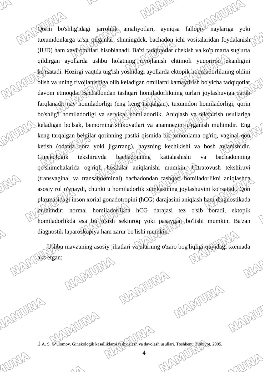 Bachadondan tashqari homiladorlik. Sabablari. Bachadondan tashqari homiladorlik turlari. Tashxislash va tekshirish usullari. — mustaqil ish, 4-varaq