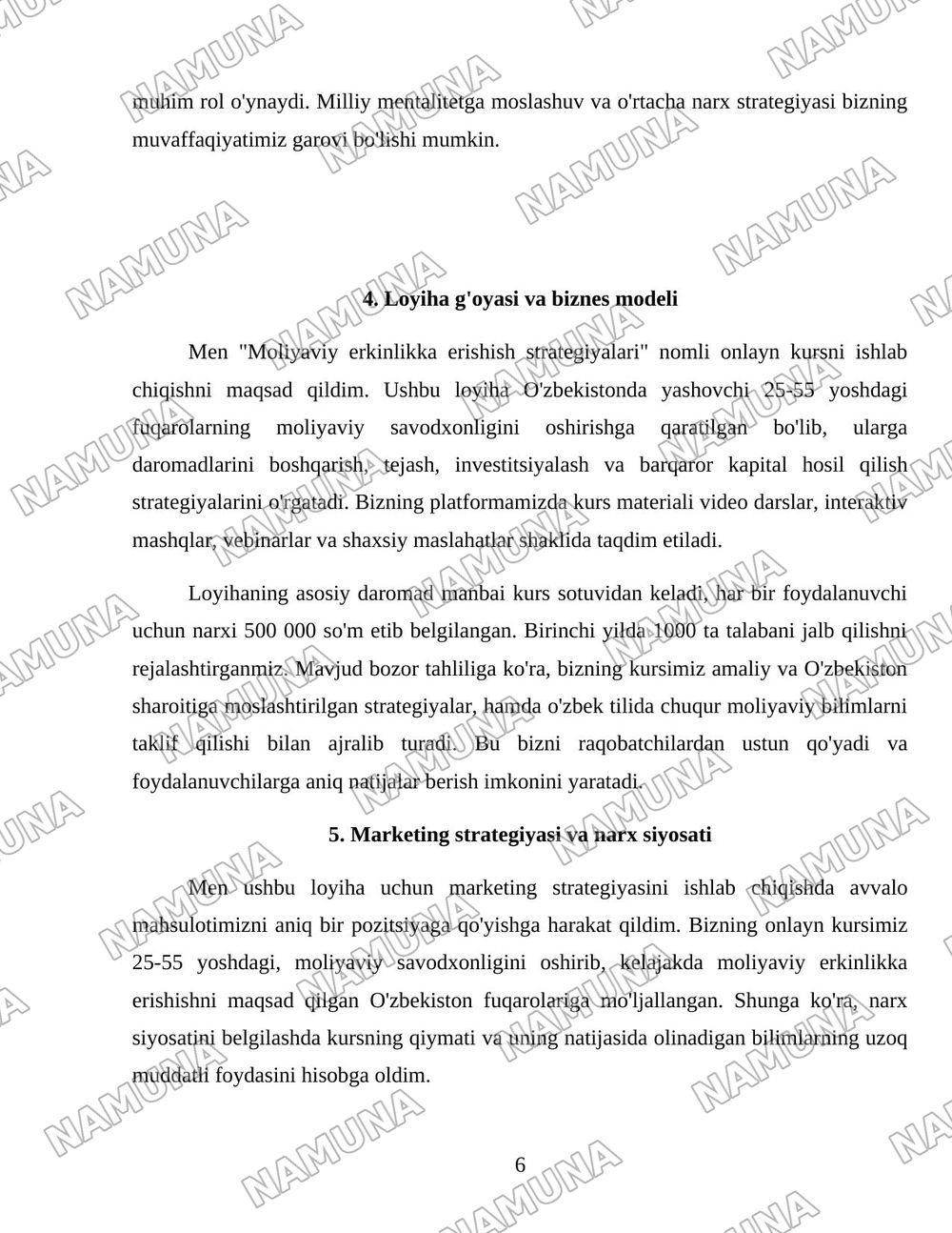 Moliyaviy erkinlikka erishish strategiyalari: daromaddan kapitalgacha — loyiha ishi, 6-varaq