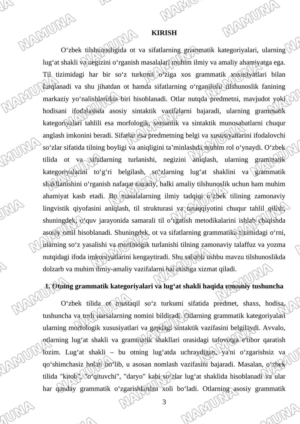 1. Otning grammatik kategoriyalari,lugʻat shakli haqida tushuncha,otlarning turlanishi,negizini aniqlash. 2. Sifatlarning grammatik kategoriyalari,guruhlarga boʻlinishi,rod qoʻshimchalari, negizini an — mustaqil ish, 3-varaq
