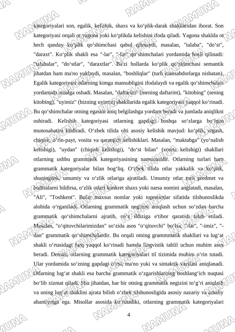 1. Otning grammatik kategoriyalari,lugʻat shakli haqida tushuncha,otlarning turlanishi,negizini aniqlash. 2. Sifatlarning grammatik kategoriyalari,guruhlarga boʻlinishi,rod qoʻshimchalari, negizini an — mustaqil ish, 4-varaq