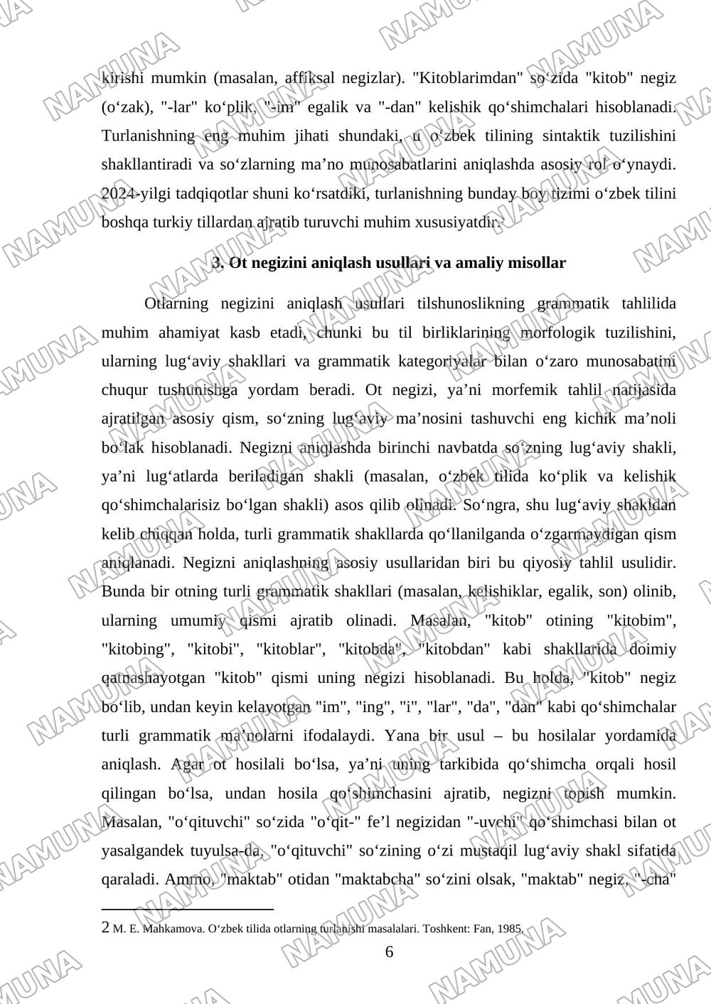 1. Otning grammatik kategoriyalari,lugʻat shakli haqida tushuncha,otlarning turlanishi,negizini aniqlash. 2. Sifatlarning grammatik kategoriyalari,guruhlarga boʻlinishi,rod qoʻshimchalari, negizini an — mustaqil ish, 6-varaq