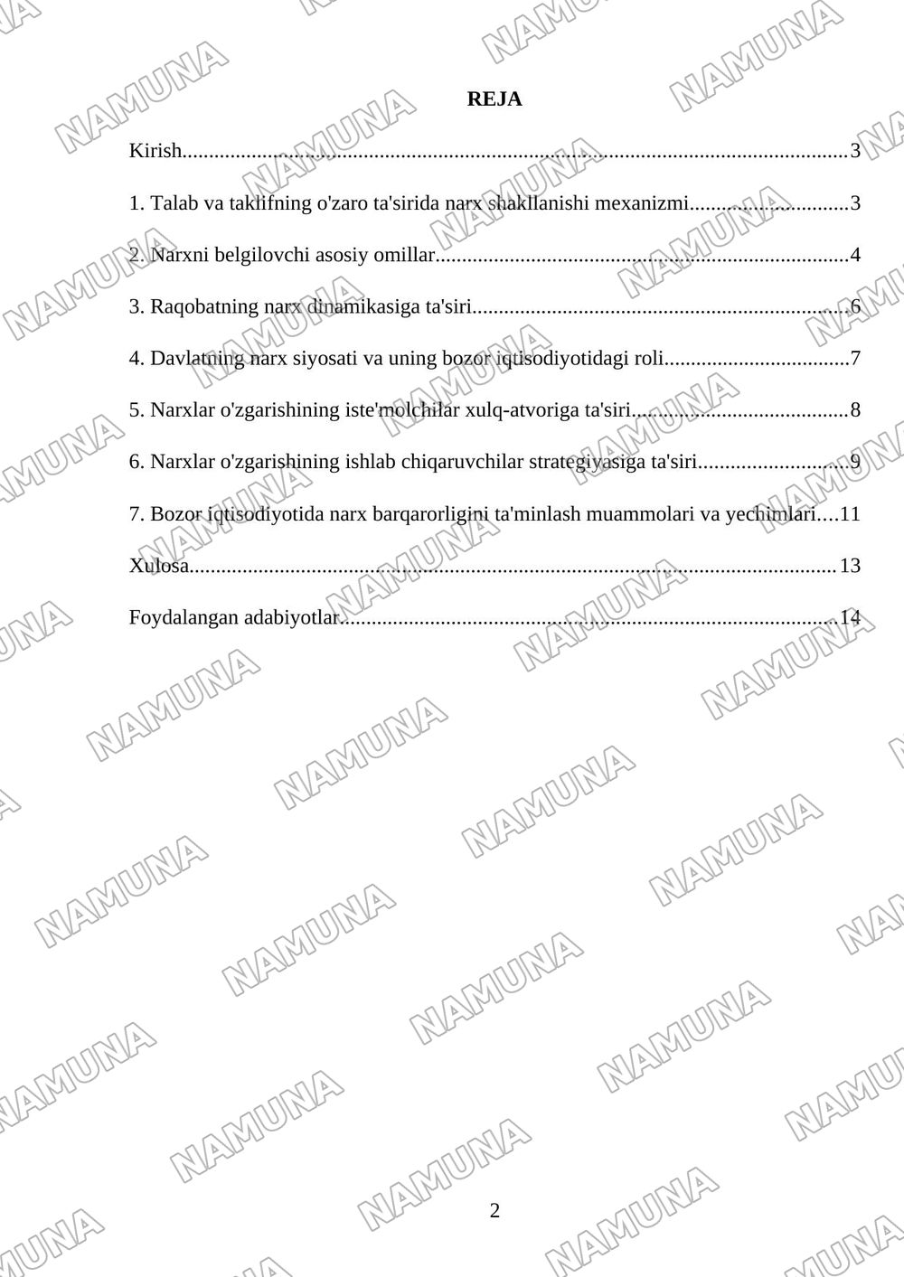 Bozor iqtisodiyotida narxning shakillanishi — mustaqil ish, 2-varaq