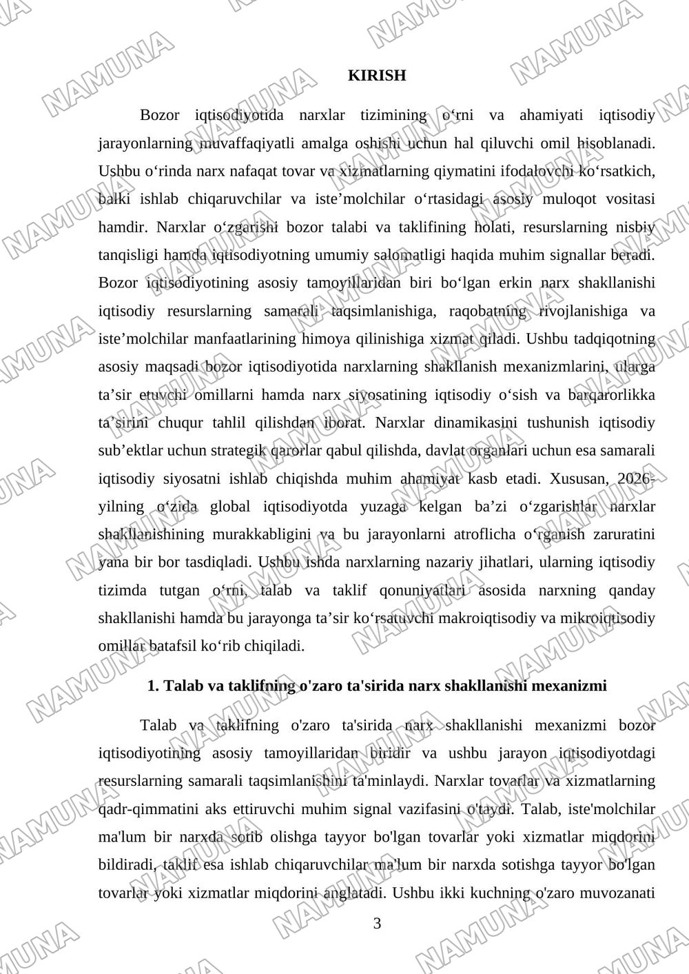 Bozor iqtisodiyotida narxning shakillanishi — mustaqil ish, 3-varaq