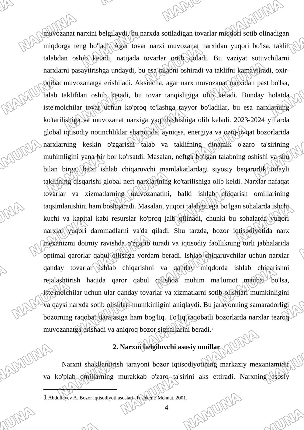 Bozor iqtisodiyotida narxning shakillanishi — mustaqil ish, 4-varaq