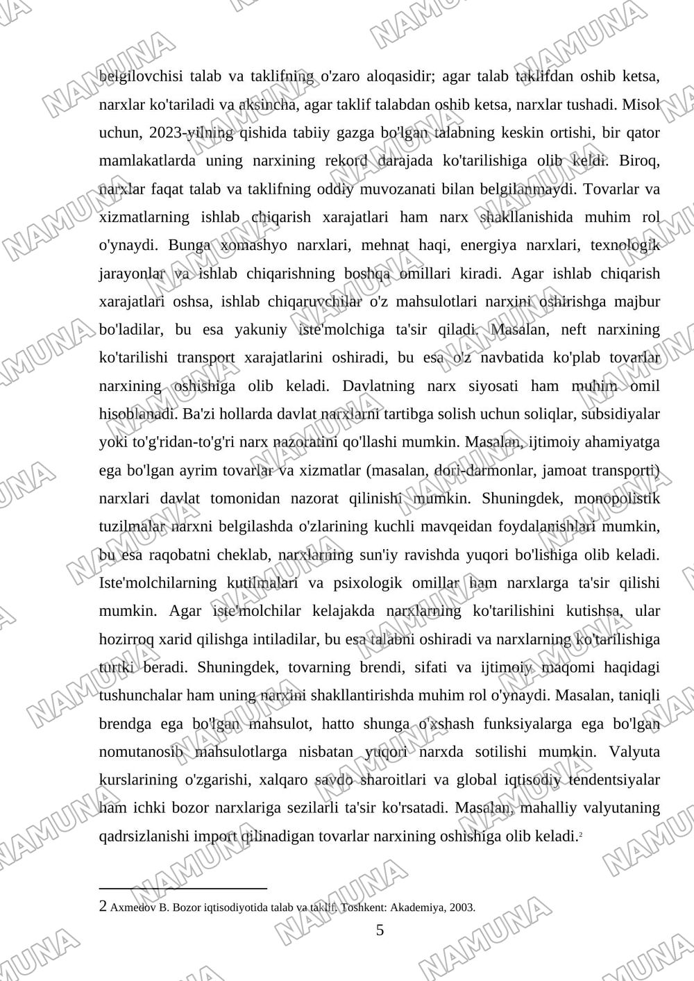 Bozor iqtisodiyotida narxning shakillanishi — mustaqil ish, 5-varaq