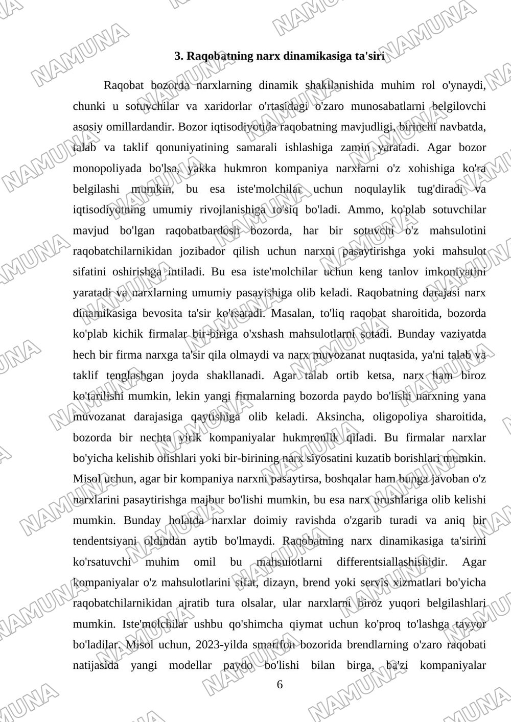 Bozor iqtisodiyotida narxning shakillanishi — mustaqil ish, 6-varaq