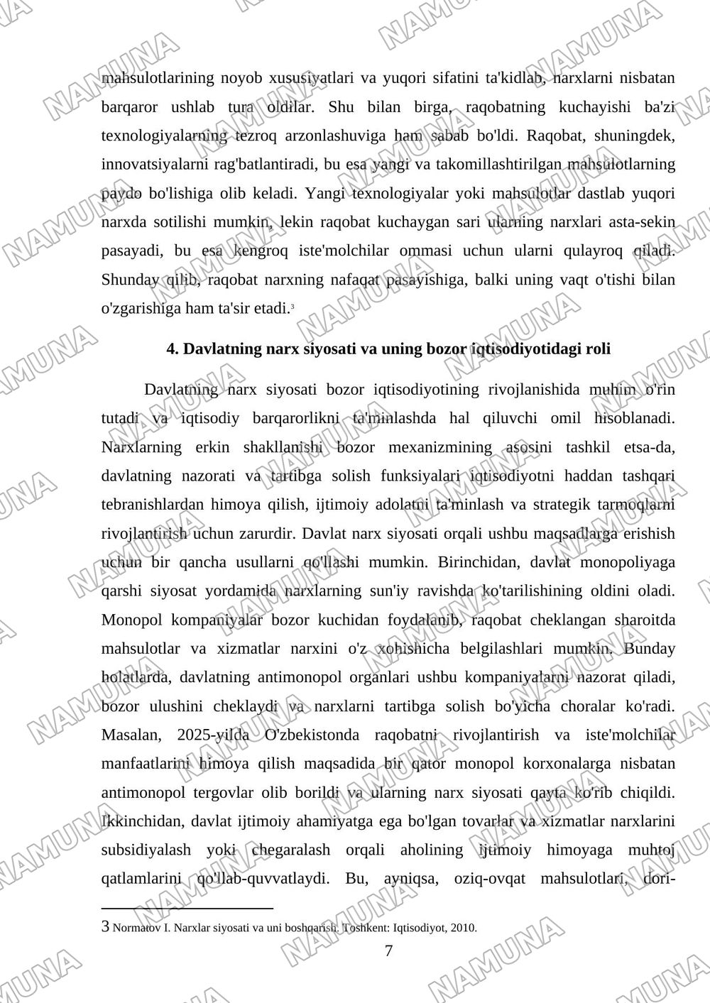 Bozor iqtisodiyotida narxning shakillanishi — mustaqil ish, 7-varaq
