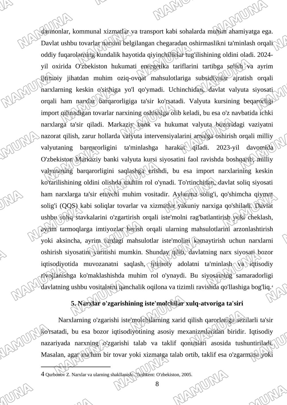Bozor iqtisodiyotida narxning shakillanishi — mustaqil ish, 8-varaq