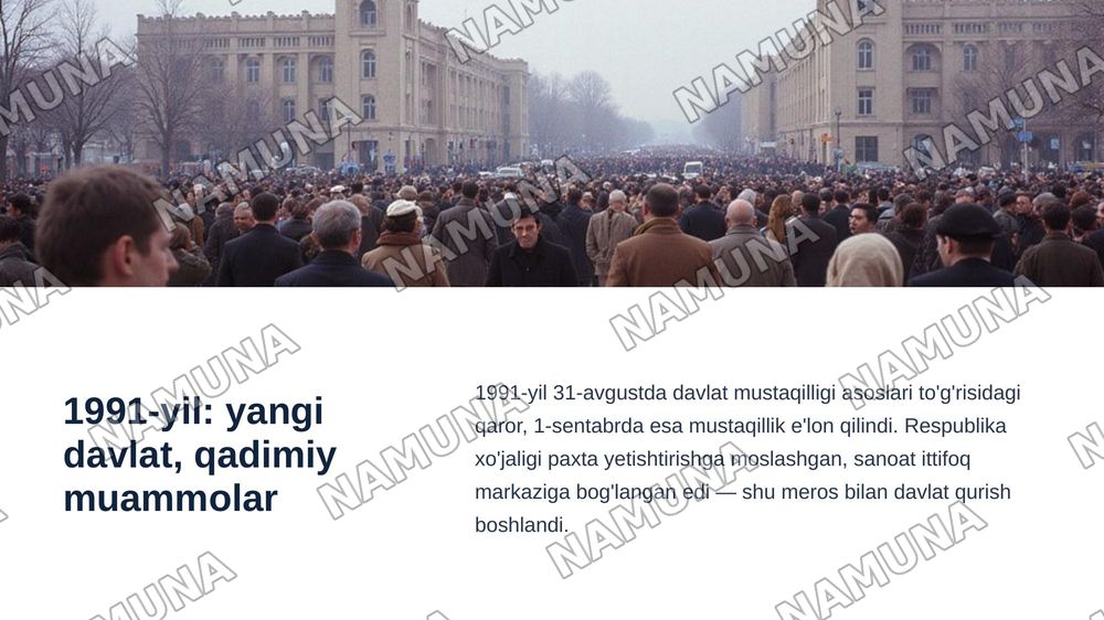 Mustaqillik e'lon qilinganda so'ng taraqqiyotning dastlabki bosqichidagi muammolar — zamonaviy taqdimot, 3-slayd