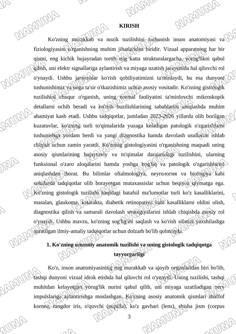 Ko'zning gistologik tuzilishi — mustaqil ish, 3-varaq