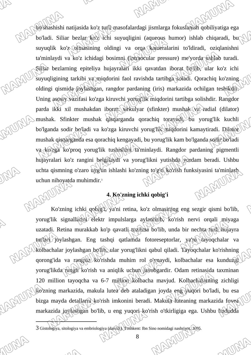 Ko'zning gistologik tuzilishi — mustaqil ish, 8-varaq