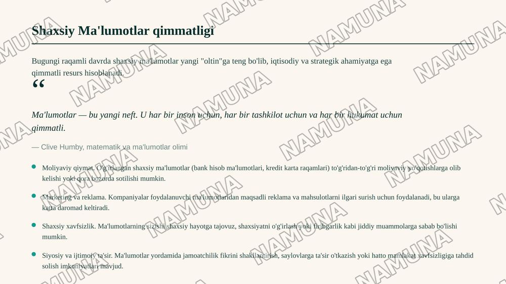 Internetda kiberxavfsizlik, shaxsiy ma'lumotlarni himoyalash va axborot gigiyenasi — zamonaviy taqdimot, 5-slayd