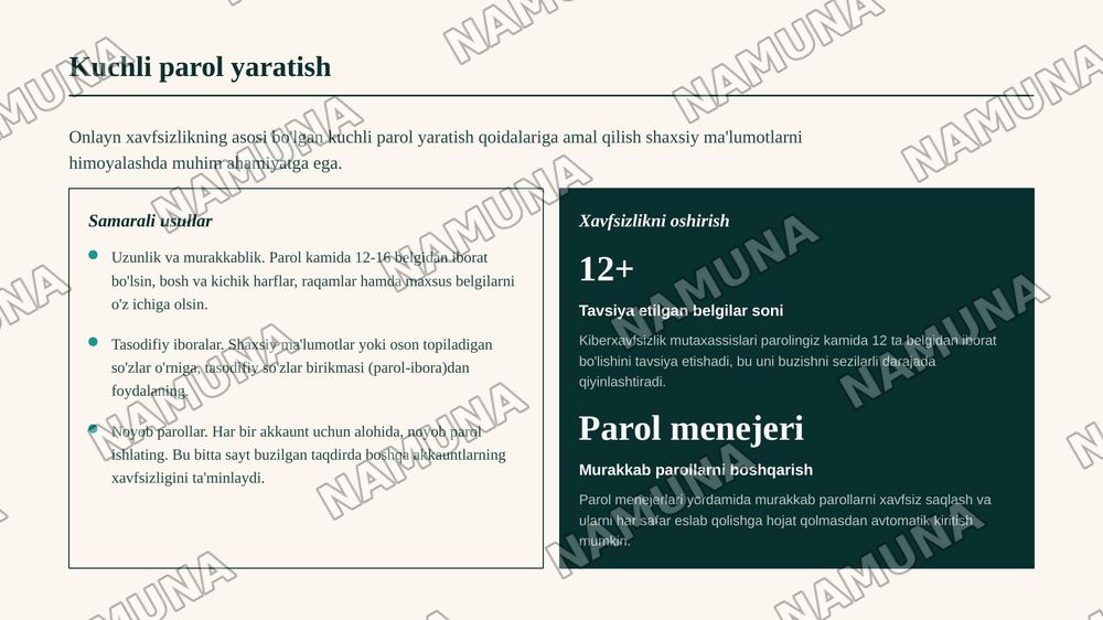 Internetda kiberxavfsizlik, shaxsiy ma'lumotlarni himoyalash va axborot gigiyenasi — zamonaviy taqdimot, 8-slayd