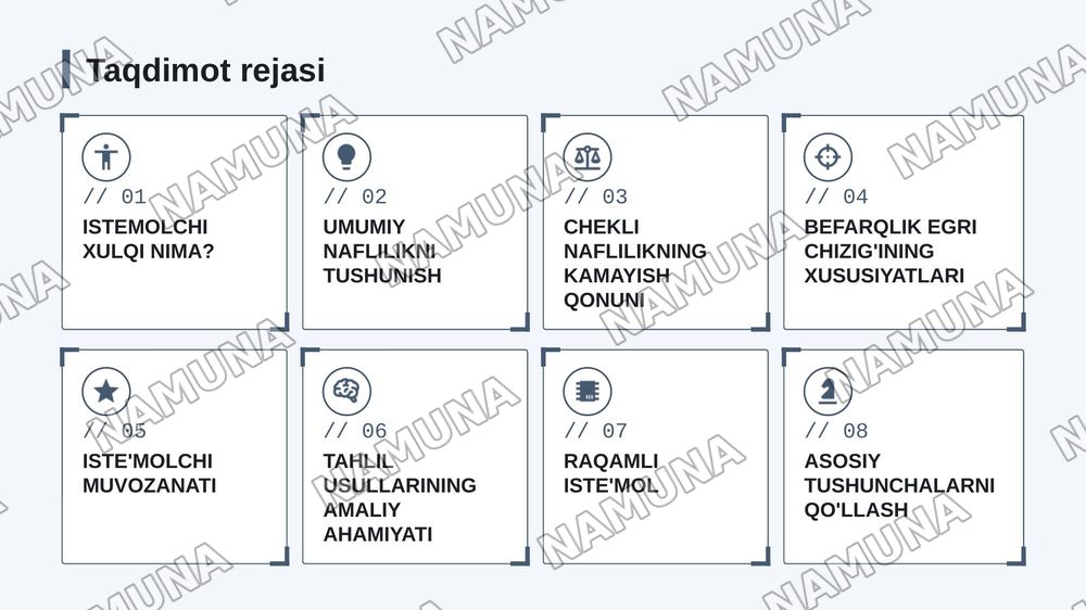 Istemolchilarning hatti-harakati
1.Befarqlik egri chizig'i
2.Normativ va positiv tahlil
3.Umumiy naflilik va chekli naflilik — zamonaviy taqdimot, 2-slayd
