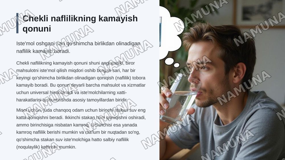 Istemolchilarning hatti-harakati
1.Befarqlik egri chizig'i
2.Normativ va positiv tahlil
3.Umumiy naflilik va chekli naflilik — zamonaviy taqdimot, 8-slayd