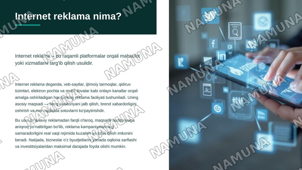 Internet reklamalarning biznes sohasida qoʻllaniladigan asosiy turlari — zamonaviy taqdimot, 4-slayd