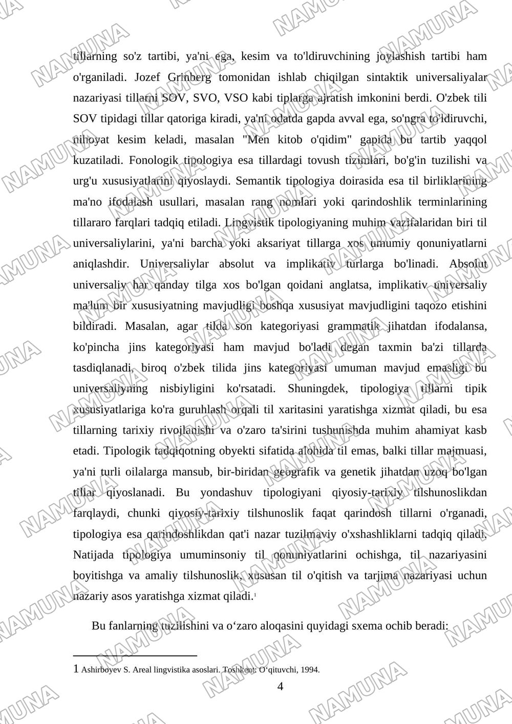 Lingvistik tipologiya, qiyosiy-tarixiy va areal lingvistikaning ozaro munosabati — mustaqil ish, 4-varaq