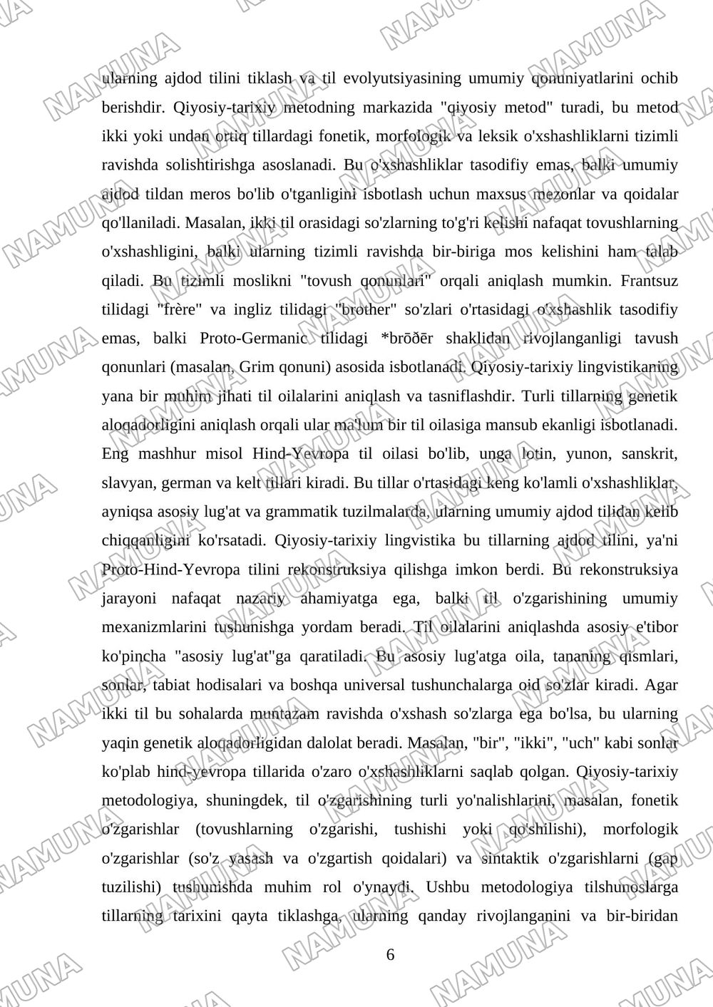 Lingvistik tipologiya, qiyosiy-tarixiy va areal lingvistikaning ozaro munosabati — mustaqil ish, 6-varaq