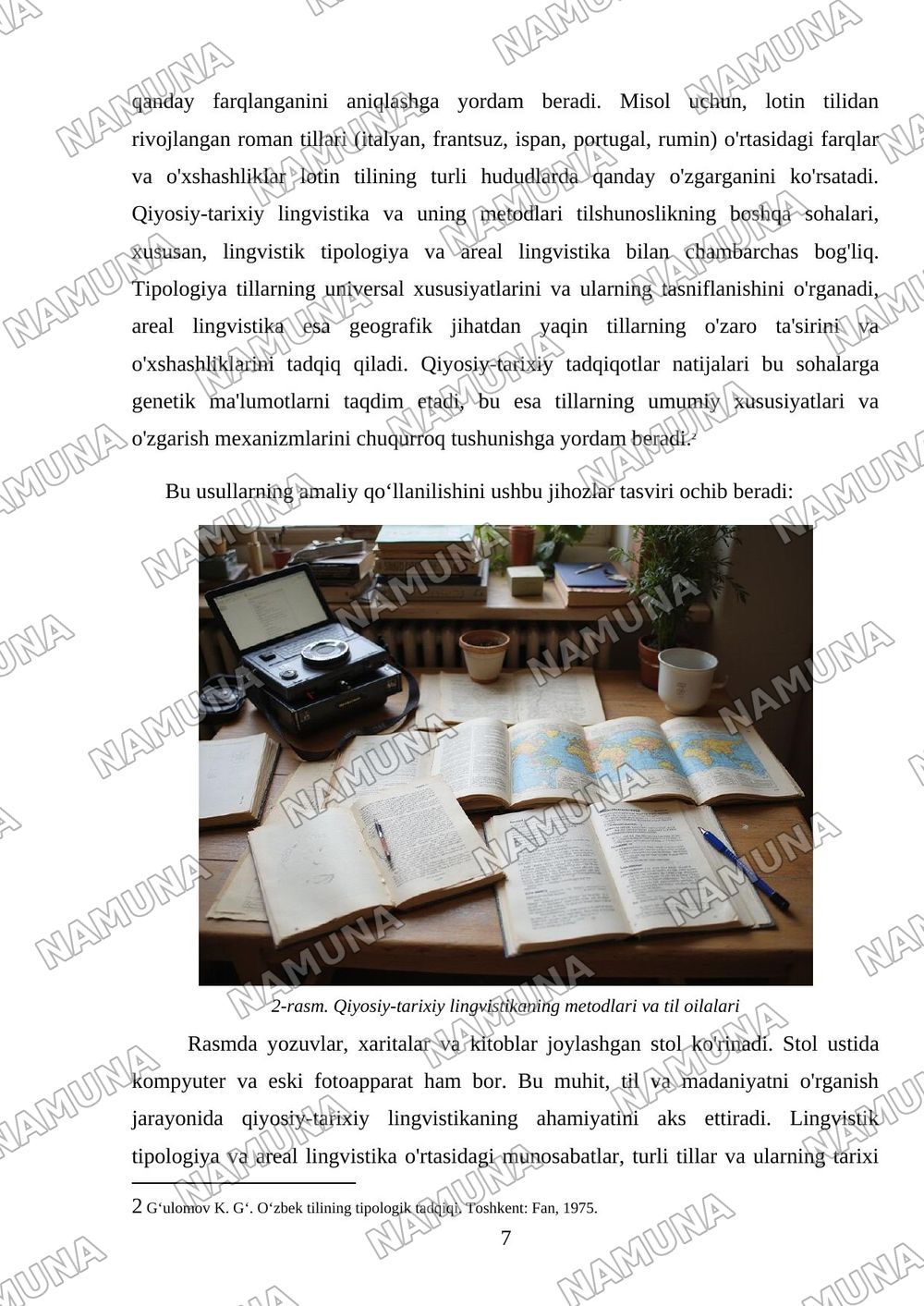 Lingvistik tipologiya, qiyosiy-tarixiy va areal lingvistikaning ozaro munosabati — mustaqil ish, 7-varaq